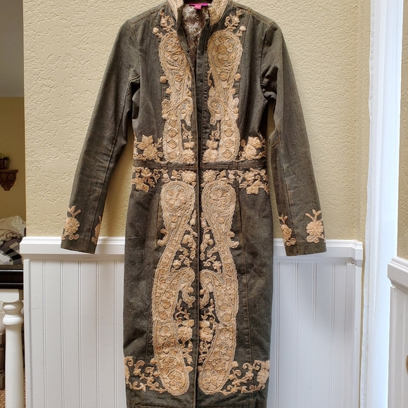 Tracy Reese Embroidered Denim Coat 6 - Picture 8 of 8